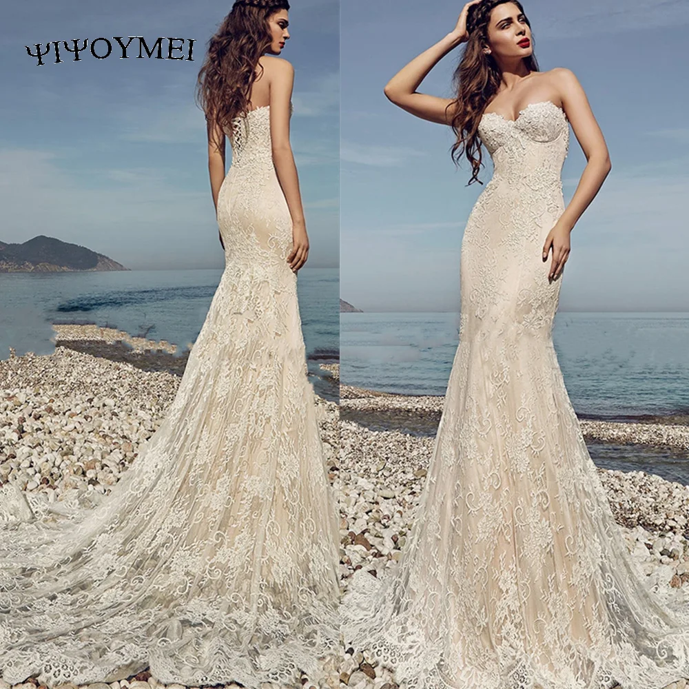 

2023 Aviana Spring New Lace Appliqué Mermaid Wedding Dress Charming Strapless Backless Court Train Bridal Bown Robe De Mariée