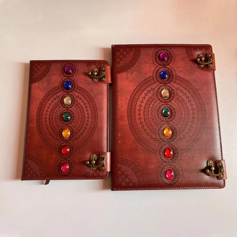 Seven Chakra Medieval Setting Stones Student Writing Journal Book of Shadows Retro Notebook Office Diary Poetry Sketch Book
