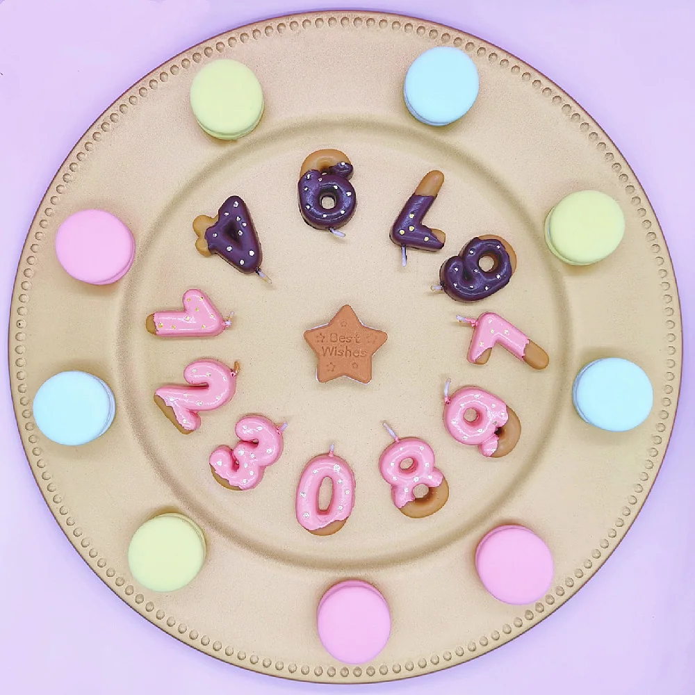 1pc Donut Digital Candles Sweet Chocolate Biscuits For Cake Topper 0-9 Number Wishing Gradient Party Dessert Table Dress Up