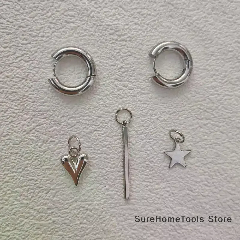 Punk Long Heart Star Pendant Earrings Women Simple Fashion Geometric Circular Ear Buckle New Trendy Statement Jewelry Gift