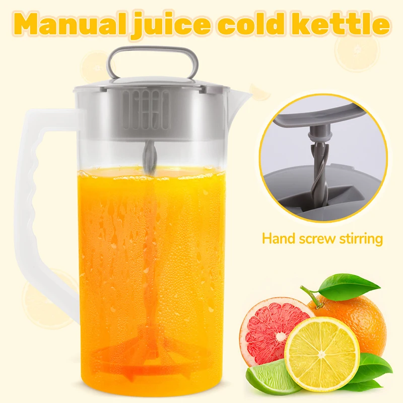 A85Q-Mixing Pitcher For Drinks,2 Quart/64Oz Plastic Water Pitcher With Lid,Easy-Mix Juice Container,Angled Plastic Blades