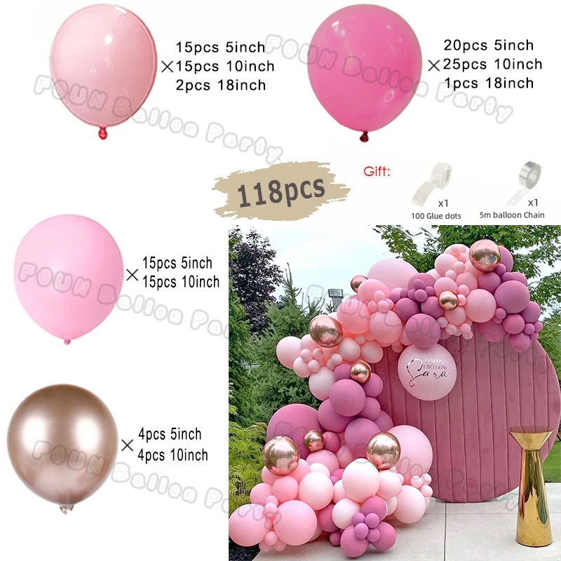 thumbnail image 1 of Kit de arco de guirnalda de globos de estrellas con temática rosa, decoración para fiesta de cumpleaños de niño y niña, baby shower, suministros para fiesta de bodas con globos rosas, 1 of 5