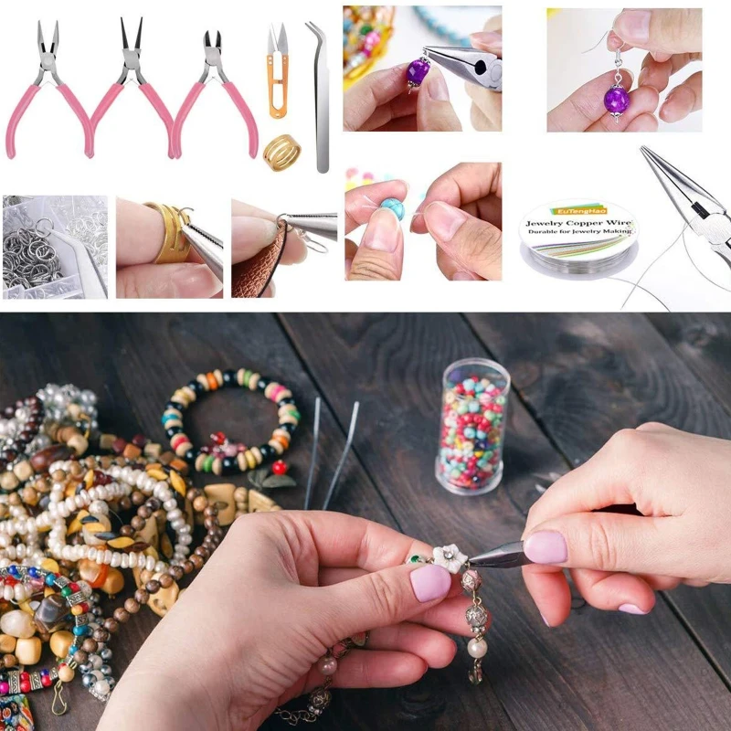

Jewelry Making Supplies with Assorted Beads Findings Wire Cord Pliers for Necklace Bracelet Earrings DIY Accessories