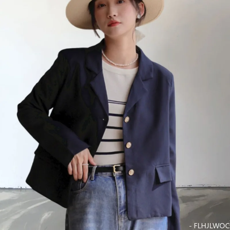 

2023 Chic Korea Design Korea Style High Street Women Fashion Cute Elegant Office Lady Button Notched Short Coats Blazer Jackets