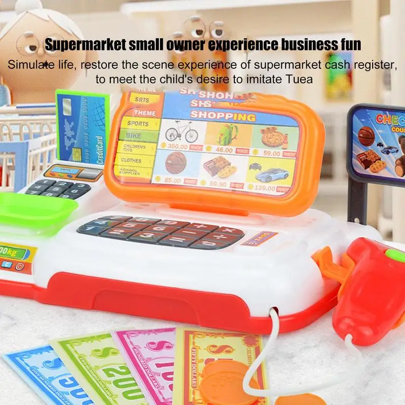 Cash Register Toy Cashier Pretend Play With Calculator Colorful Children's Supermarket Checkout Role-Play Cashier Set For Kid Bo 4