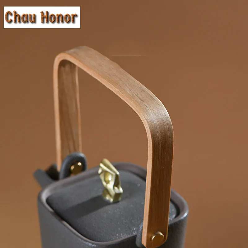 480ml Vintage Balck Pottery Ceramic Loop-handled Teapot Chinese Kung Fu Tea Master Pot Household Flagon Wine Pots Gift Packaging