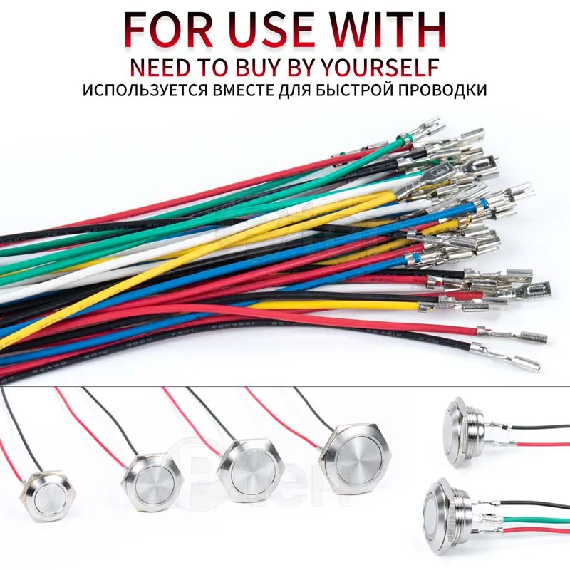 짧은 스트로크 미니 방수 금속 푸시 단추 스위치 전원 LED 조명, 순간 5 V, 12 V, 24 V, 220V, black1NO, 1PCS12, 16mm, 19mm, 22mm, 25mm, 30mm