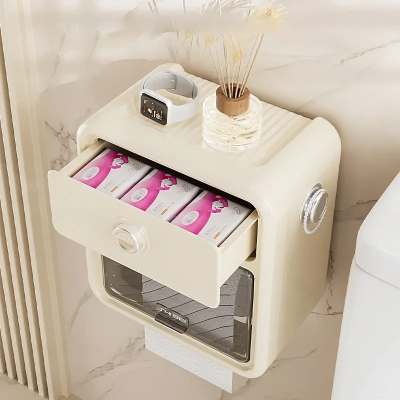 Paper towel box, wall mounted, waterproof, punching free paper drawer, roll paper box storage rack towel holder
