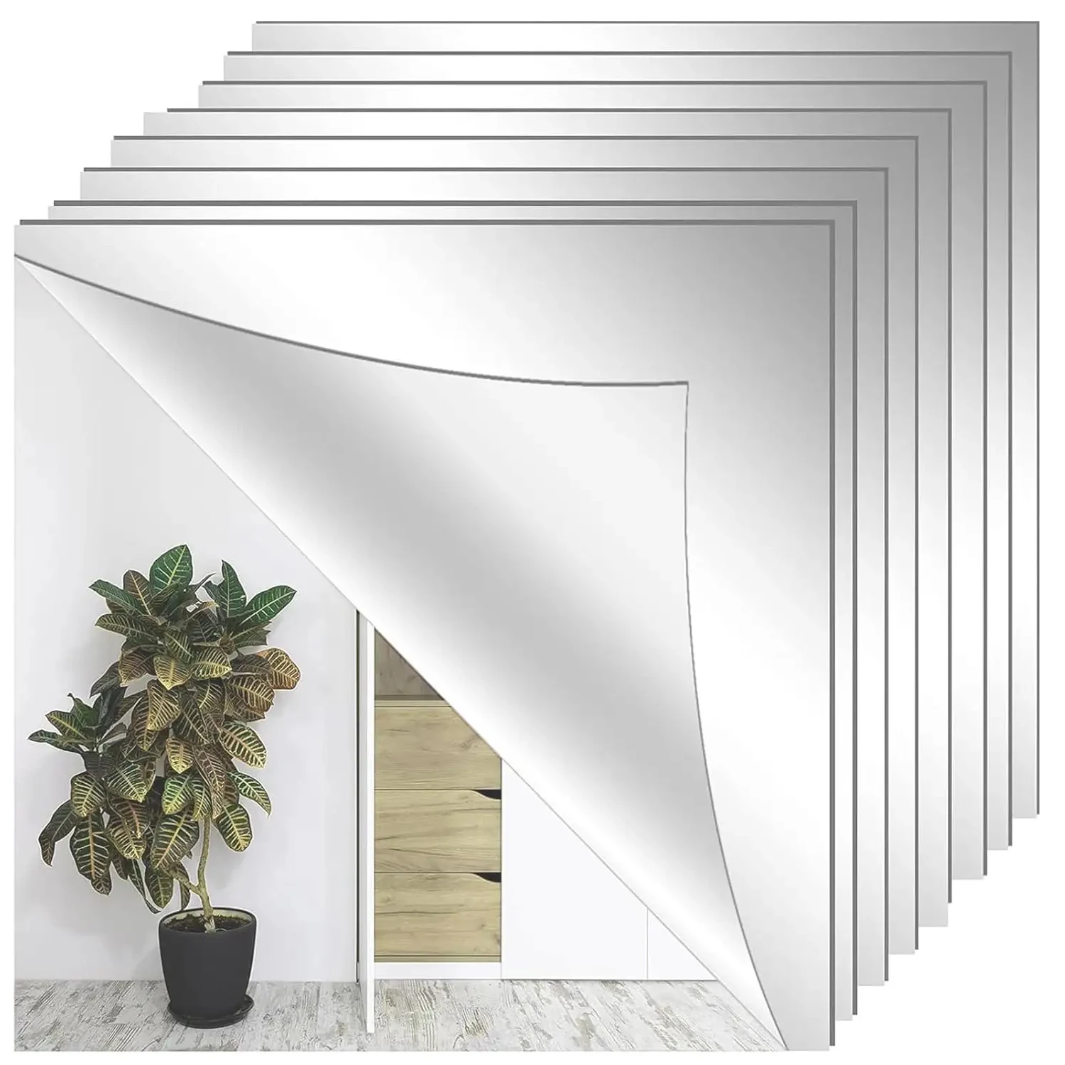 מראה קיר מלאה באורך 4/8 יחידות לחדר שינה מראה מלאה עמידה בשבר גדולה ללא מסגרת מראות אקריליות רכות