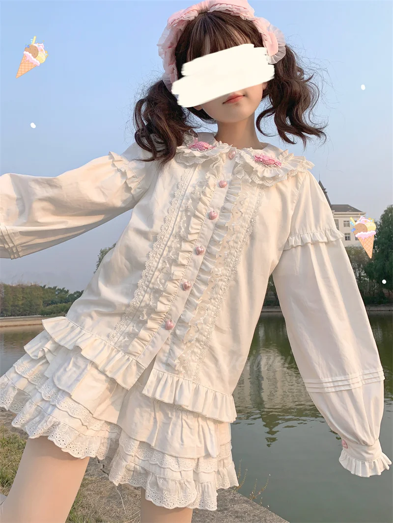 Lolita Blouses White Sweet Women Preppy Style