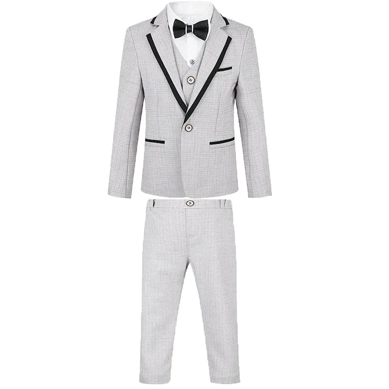 

Children Wedding Party Suit Teenager Kids Host Jacket Vest Pants Bowtie 4PCS Ceremony Tuxedo Dress Boys Show Photography Suit