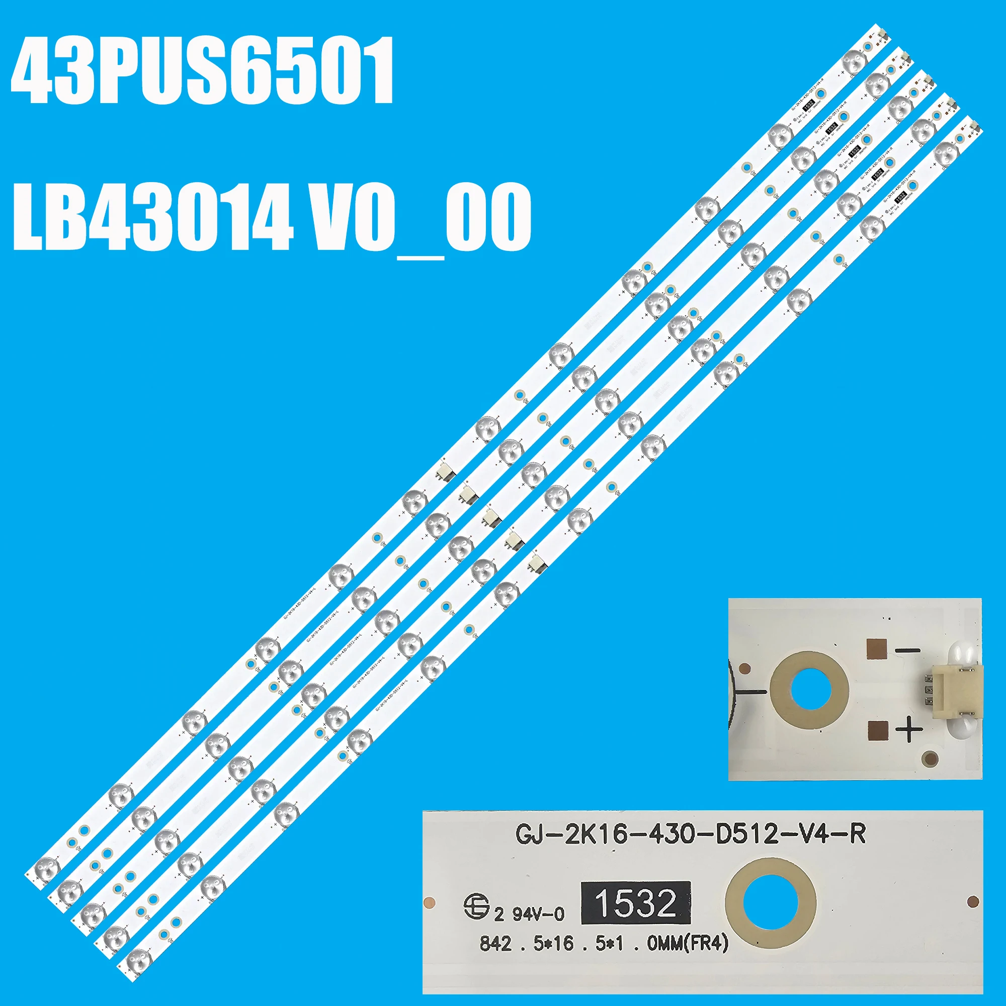 LED Backlight 12 Lamp strip For Philips 43"TV LB43014 V0_00 TPT430U3 EQLSJA.G 43PUS6501 43PUS6101 43PUS6201 43PUS7202 43PUH6101