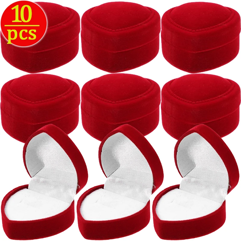 Red Heart Shape Ring Boxes Jewelry Boxes Earrings Display  Velvet Cases Holder Gift Box Wedding Ring Box Counter Display Rings 1 10pcs velvet red heart shape ring boxes jewelry mini case earrings display holder gift couple wedding ring container wholesale