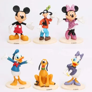 6Pcs/Set MINISO  Mickey Mouse Anime Figures PVC Minnie Donald Duck Goofy Dolls Figurines Model Toys Decoration For Kids Gift