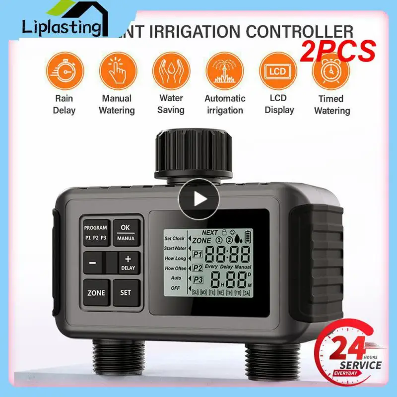 

2PCS Large Screen Display Irrigation Controller Outdoor 2 Zone Programmable Garden Water Timer Automatic Irrigation System