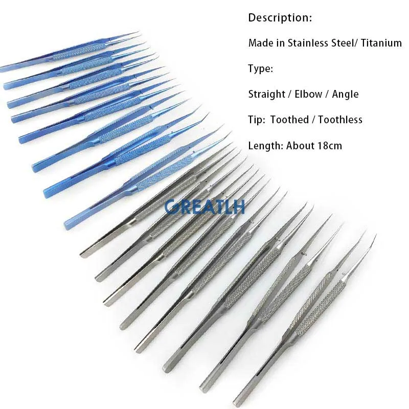 18Cm Stainless Titanium Ophthalmic Forceps Toothed Toothless Straight/Elbow/Angle Tweezers With Platform Ophthalmic Instrument