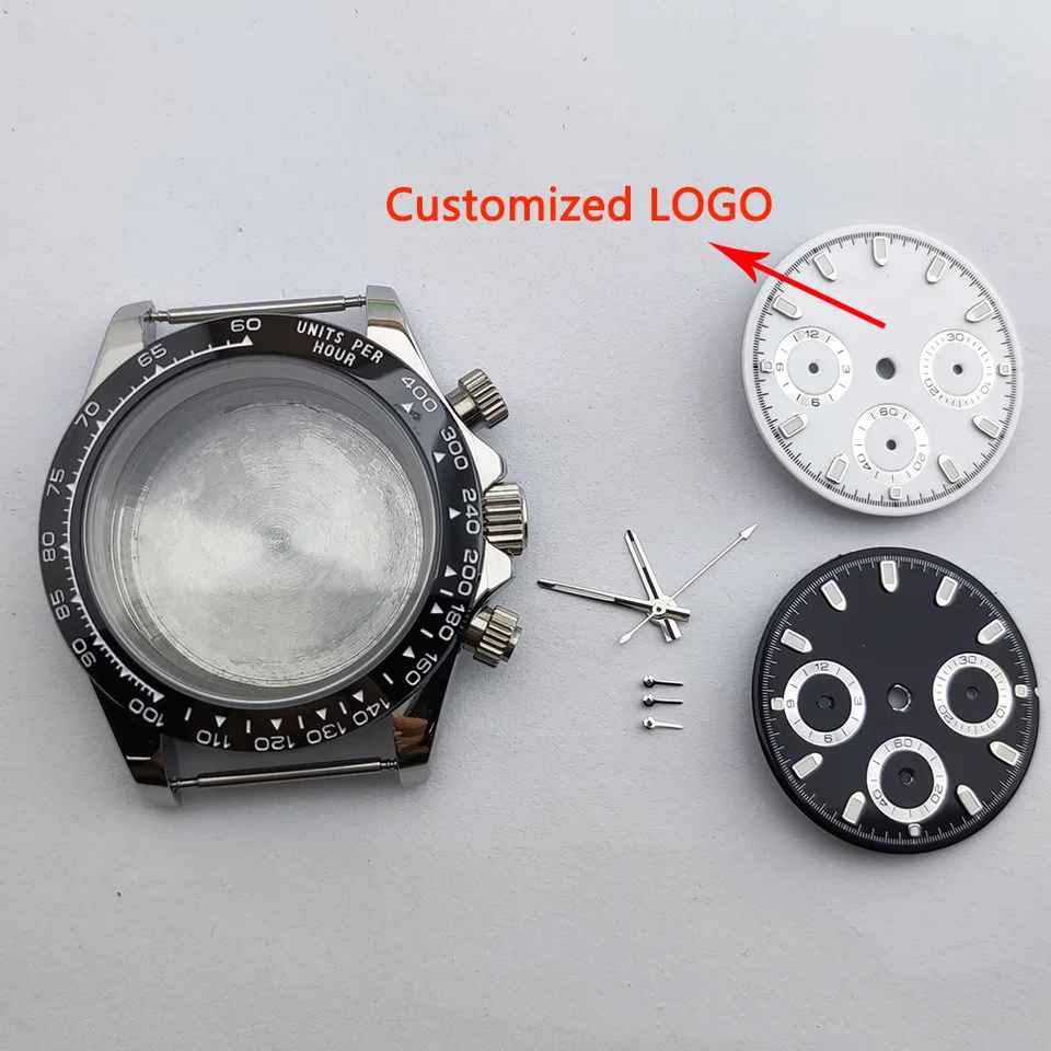 クロノグラフ　ケース　39㎜ メンズクォーツ時計ケース、クロノグラフグロー、ステンレス