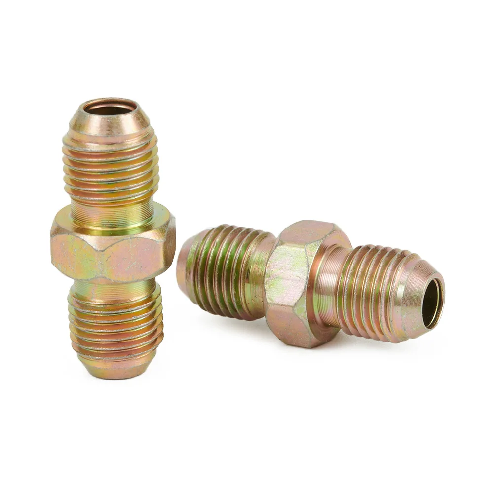 6Pcs Brake Pipe Connectors Brass Brake Line Union Fittings 10mm X 1mm 2 Way Inline Male + Female Nuts For 3/16" O/D Pipe