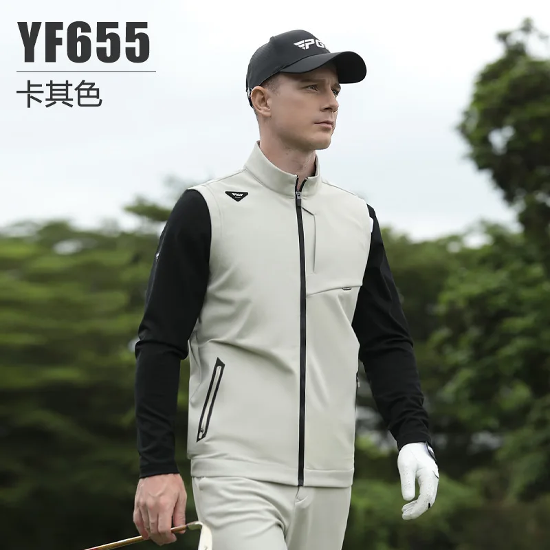 PGM Men Waterproof Golf Jackets Male Windproof Stand Collar Vest Men Warm Sleeveless Sport Coats Full Zipper Casual Waistcoats