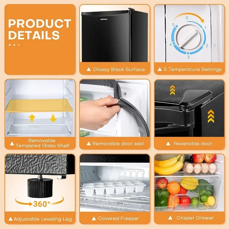 Upstreman 3.2 Cu.Ft Mini Fridge with Freezer, Single Door, Adjustable Thermostat, Refrigerator for Dorm, Office, Bedroom 4 Upstreman 3.2 Cu.Ft Mini Fridge with Freezer, Single Door, Adjustable Thermostat, Refrigerator for Dorm, Office, Bedroom 4