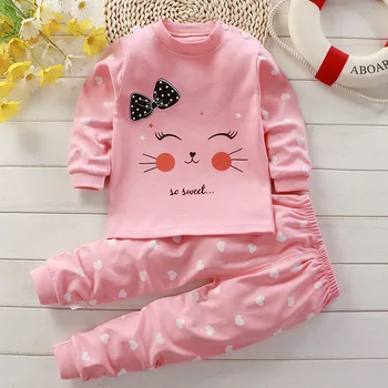 Cotton baby girl clothing winter newborn baby clothing set 2 sets of spring children's pajamas 0-5 year old baby cartoon casual 2