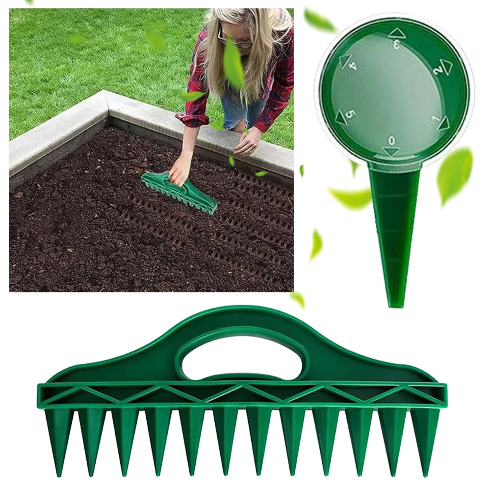 Plastic Garden Seeder Tool 12-Hole Fast Seeding Seed-in Soil Digger and Soil Spacer Garden Hand Planter for Planting Seeds