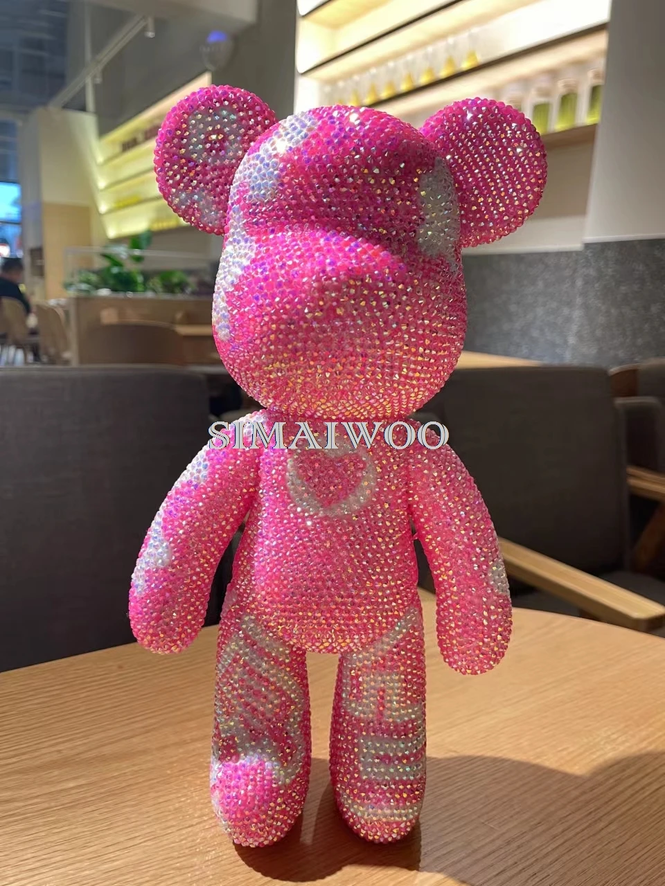 Mit Diamanten besetzte Bärenfigur, rosa Pfirsichblumenmotive, Skulptur, handgefertigtes Strass-Mosaik, Kunsthandwerk, Weihnachtsgeschenk, Heimdekoration – Detail 13