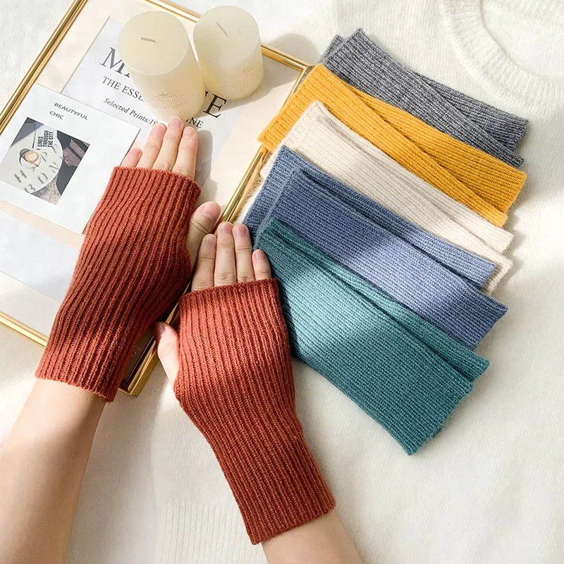 Fashion Women Hand Gloves Warmer Winter Stretchy Arm Crochet Knitting Faux Wool Mittens Long Fingerless Solid Color Gloves