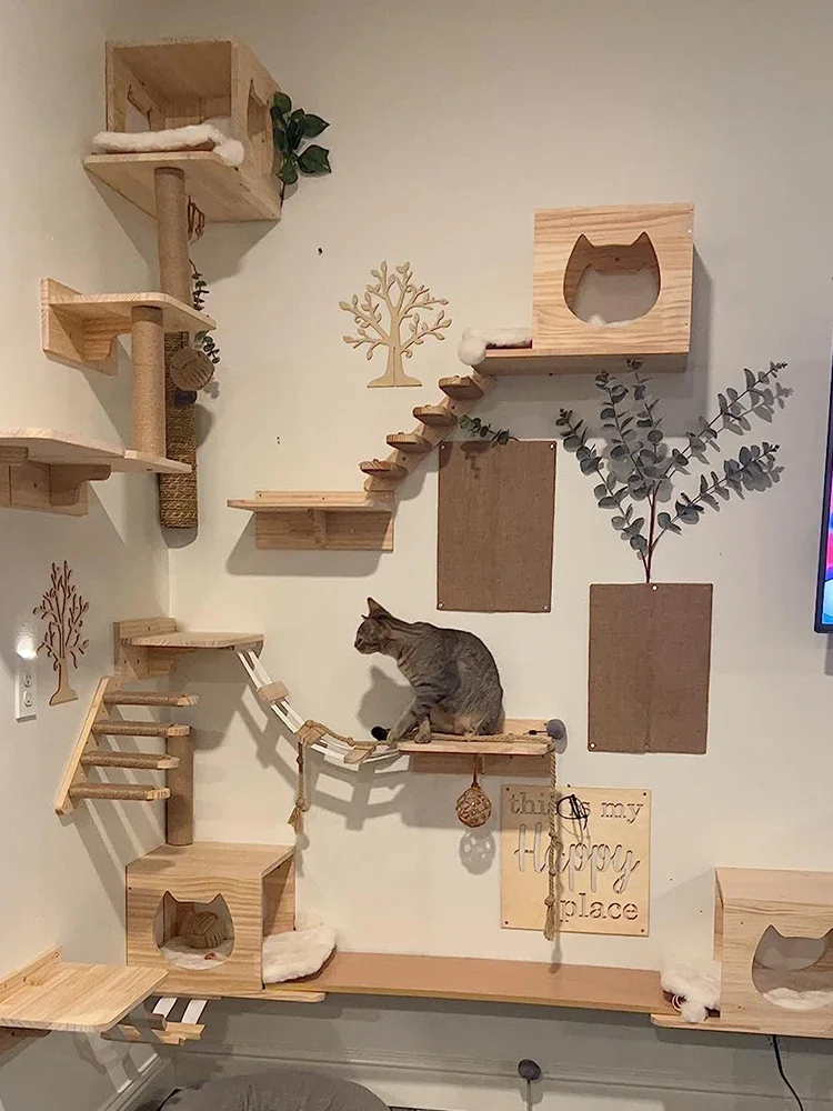 Wall-Mounted Cat Climbing Shelf with Sisal Scratching Post and Sleeping Perch