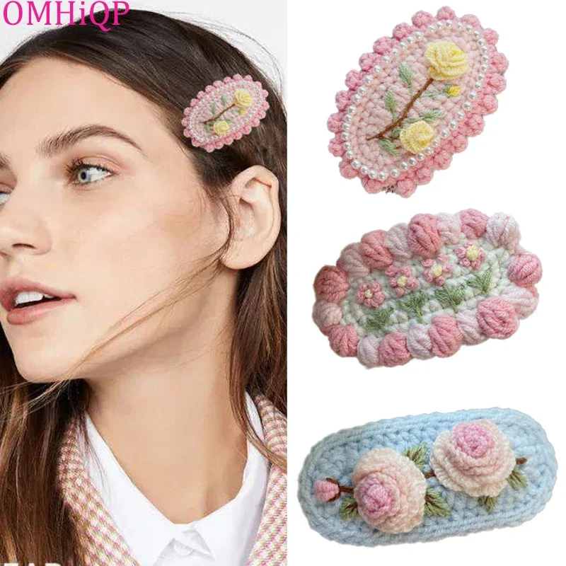 1 Pcs New Handmade Embroidery Knitting Wool Hairpin BB Barrettes for Women Kids Snap Hairgrips Baby Hair Accessories 6