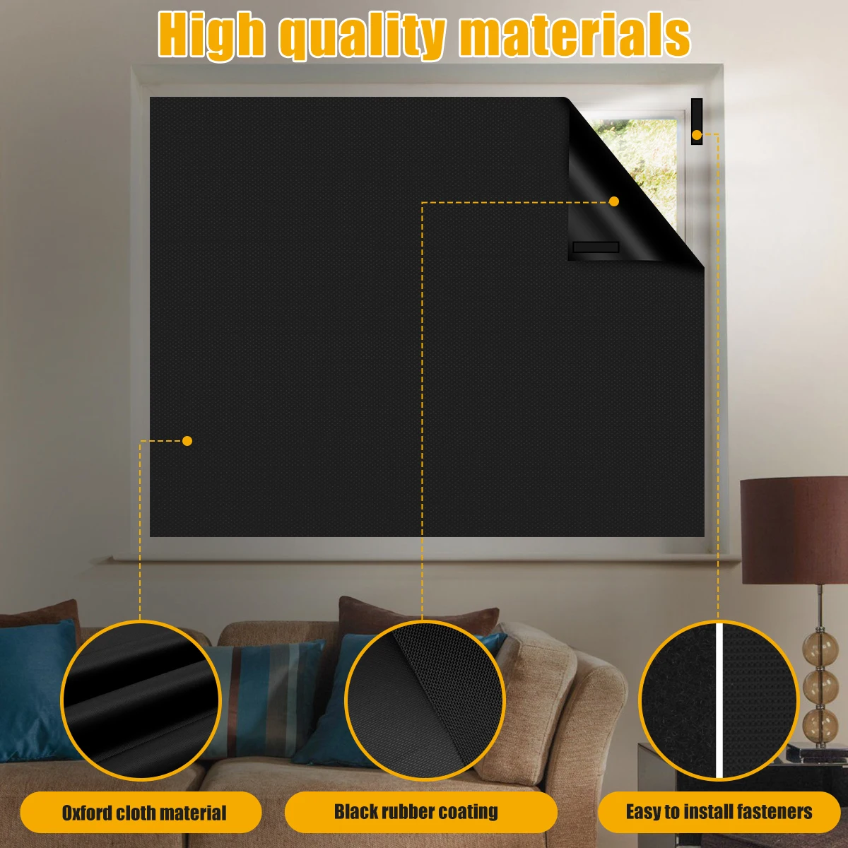 Portable Blackout Blind Black Oxford Cloth Light Blocking Curtain Self-Adhesive Privacy Protect Darkening Curtain for Travel