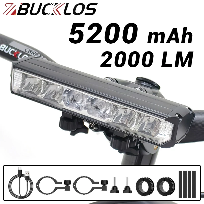 2000LM Bike Front Light 5200mAh 7 Modes Type-C Charging Bicyle Light Aluminum Alloy MTB Road Bike Headlight Bicyle Accessories