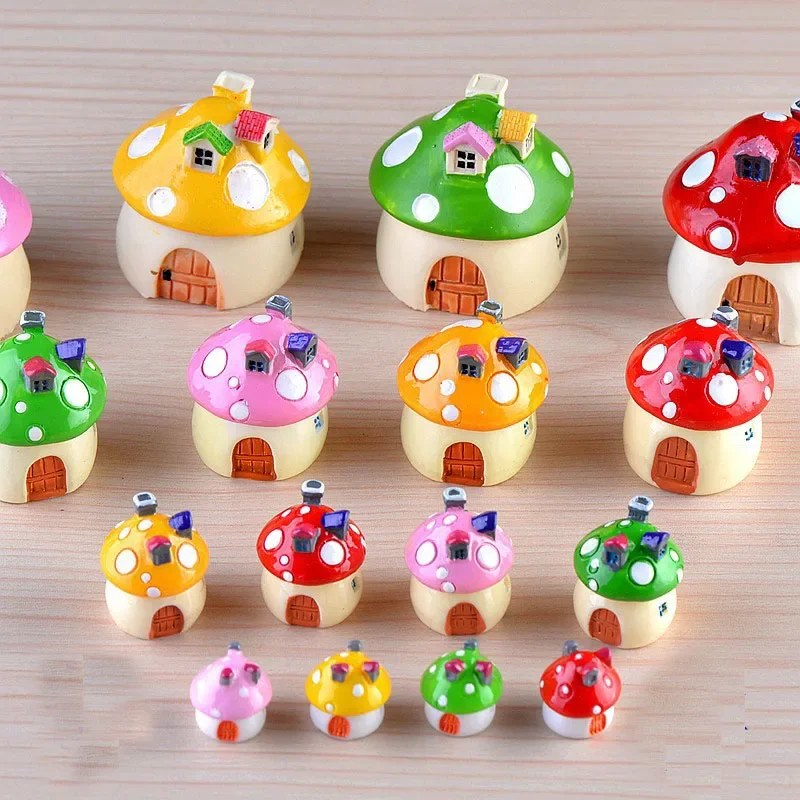4PCS Resin Mini Mushroom House Miniature Garden Accessories Colorful Micro Landscape Fairy Garden Decorations Craft miniature ornament mini mushroom ornament
