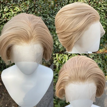 Honey Blonde Short Bob Cut 13X4 Synthetic Lace Front Wigs for Women Pixie Synthetic Hair Wigs Half Hand Tied Glueless 150%