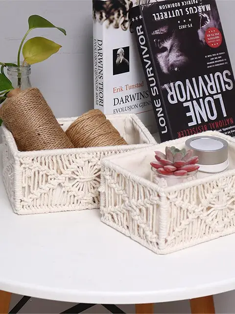 Macrame Storage Basket, Boho Decor Baskets For Organizing, Woven Decorative  Storage Box For Countertop, Toilet Paper Storage Container, Storage Basket  With Handle For Bathroom Decor - Temu