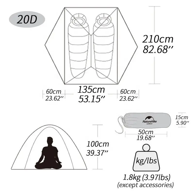Naturehike Mongar 20D Nylon outdoor ultralight hiking adventure tent Waterproof Folding Camping 2 man camper tent camping tent portable tent survival tent