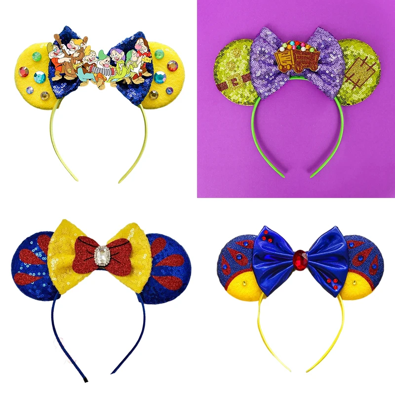 Disney Princess Headbands Kids Seven Dwarfs Hair Band Baby Snow White Hairband Girls Sequins Bow Headwear Women Cartoon Headband ulknn winter boots for girls boys kid s boots 2023 new waterproof botas thickening snow gold dark green 26 27 28 29 30 size