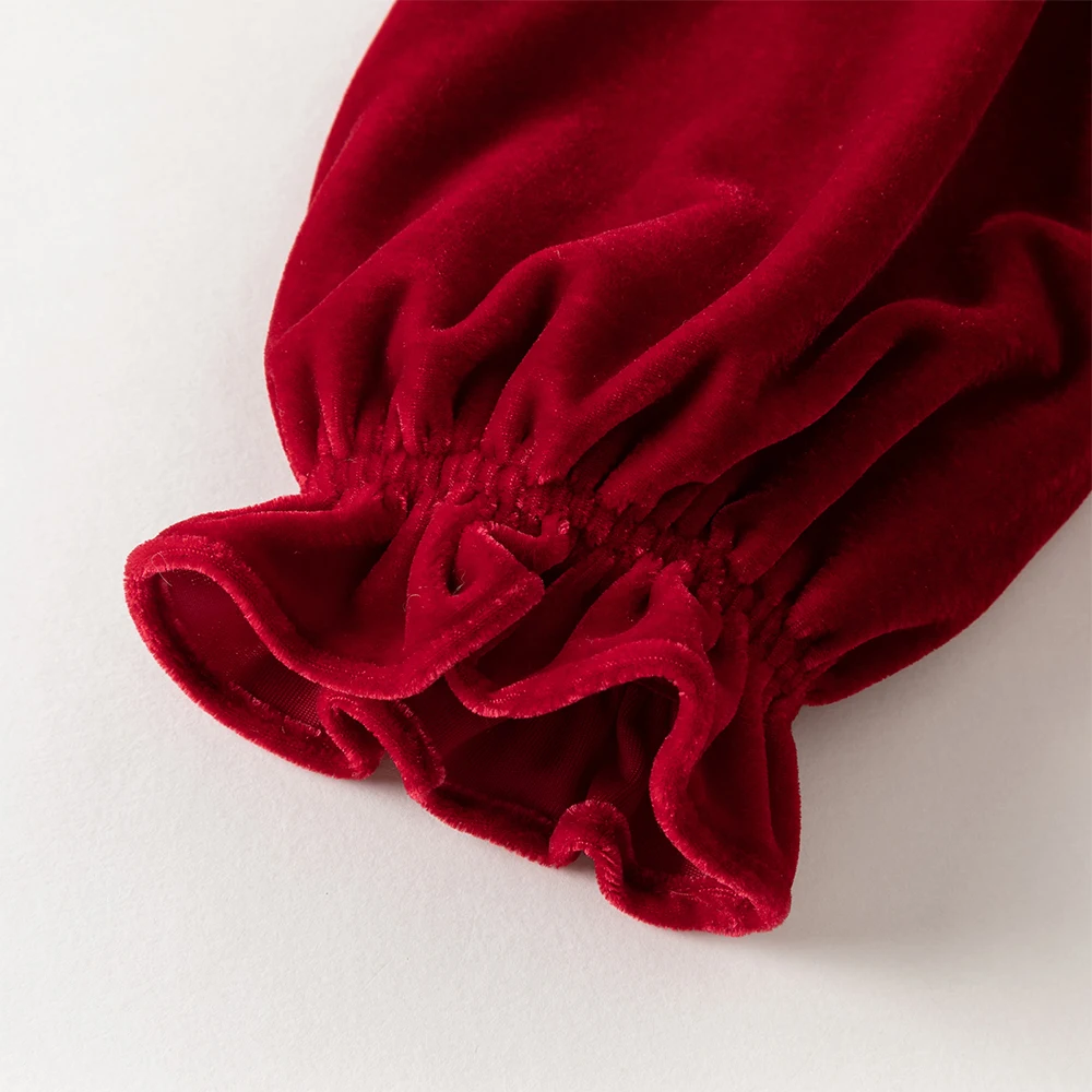 ديف بيلا الفتيات الأميرة المخملية فستان الشتاء الطفل لطيف سحر الدانتيل فستان شبكي حفلة سميكة طويلة الأكمام ملابس خارجية حمراء DB4254215