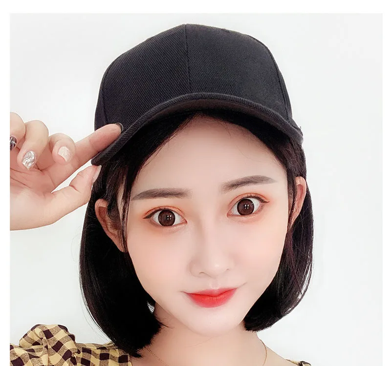 black baseball cap womens Meetlife Baseball Cap With Short Bob Wig Hair Synthetic Hair Straight Travel Beach Baseball Hat Adjustable cute baseball caps