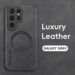 Leather Magnetic Phone Case with MagSafe Compatibility for Galaxy S26 Plus (Grey)