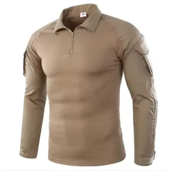 Camouflage Tactical Combat Shirt - Multicam Cotton Military - Style Clothing for Airsoft and Paintball (Khaki)