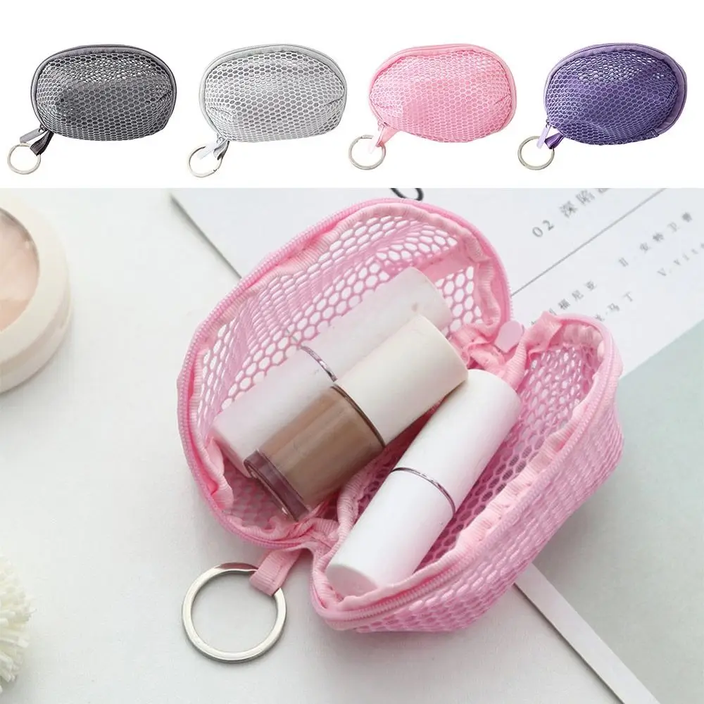 Portable Multicolor Data Cable Storage Bag Multipurpose Zipper Closed Mesh Makeup Bag Bluetooth Earphone 3D Coin Purse Unisex