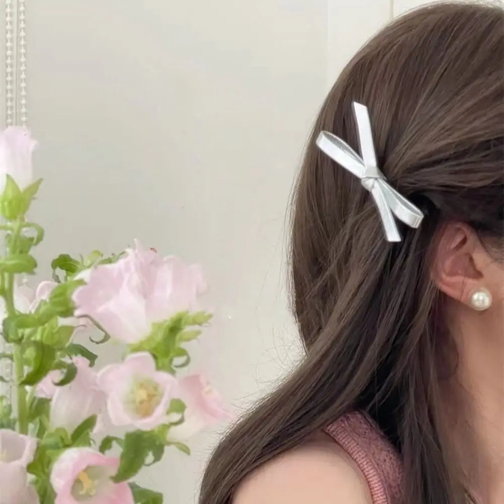 

Silver Bow Hairpin Bangs Clip Bowknot Alloy Hair Ties Balletcore Y2k Female Hair Accessories Lolita Hair Tie