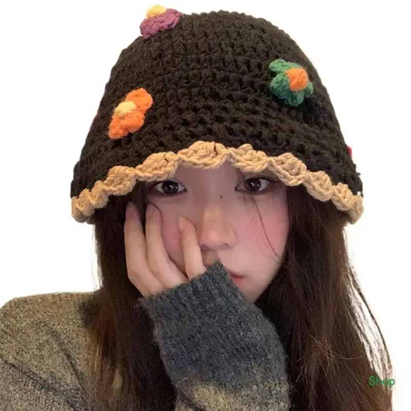 

Dropship Winter Handmade Colorful Flower Bucket Hat Womens Vintage Fisherman Hat
