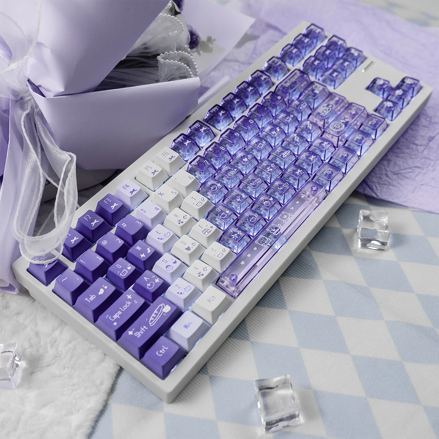Gradient Purple Keycaps - Transparent Cute Style PC+PBT Cherry Profile Dye-Sub Keycaps