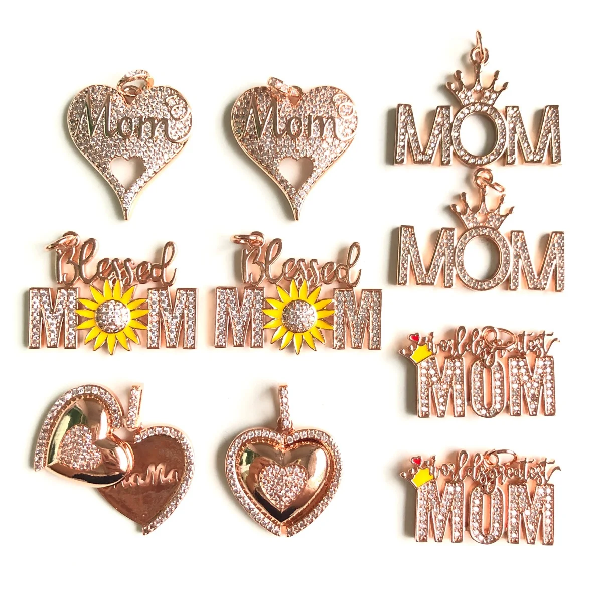 10pcs Mix Charms Bundles Blessed Mom World's greatest Mom 3D Heart Crown Mom Double Heart Pendants for Women Bracelets Necklaces