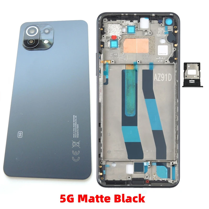 Original For Xiaomi 11 Lite, Mi11 Lite 5G NE Back Cover + LCD Front Frame + Volume Button + Camera Glass Lens + Sim Tray Parts