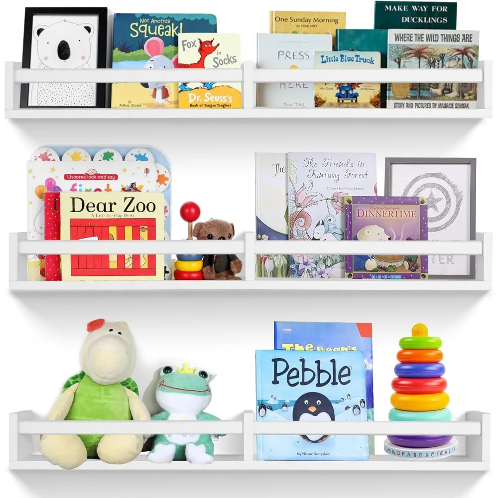 32 Inches Set of 3,Floating Nursery Shelves White,Wall Bookshelves for Kids(32inch set of 3 white)