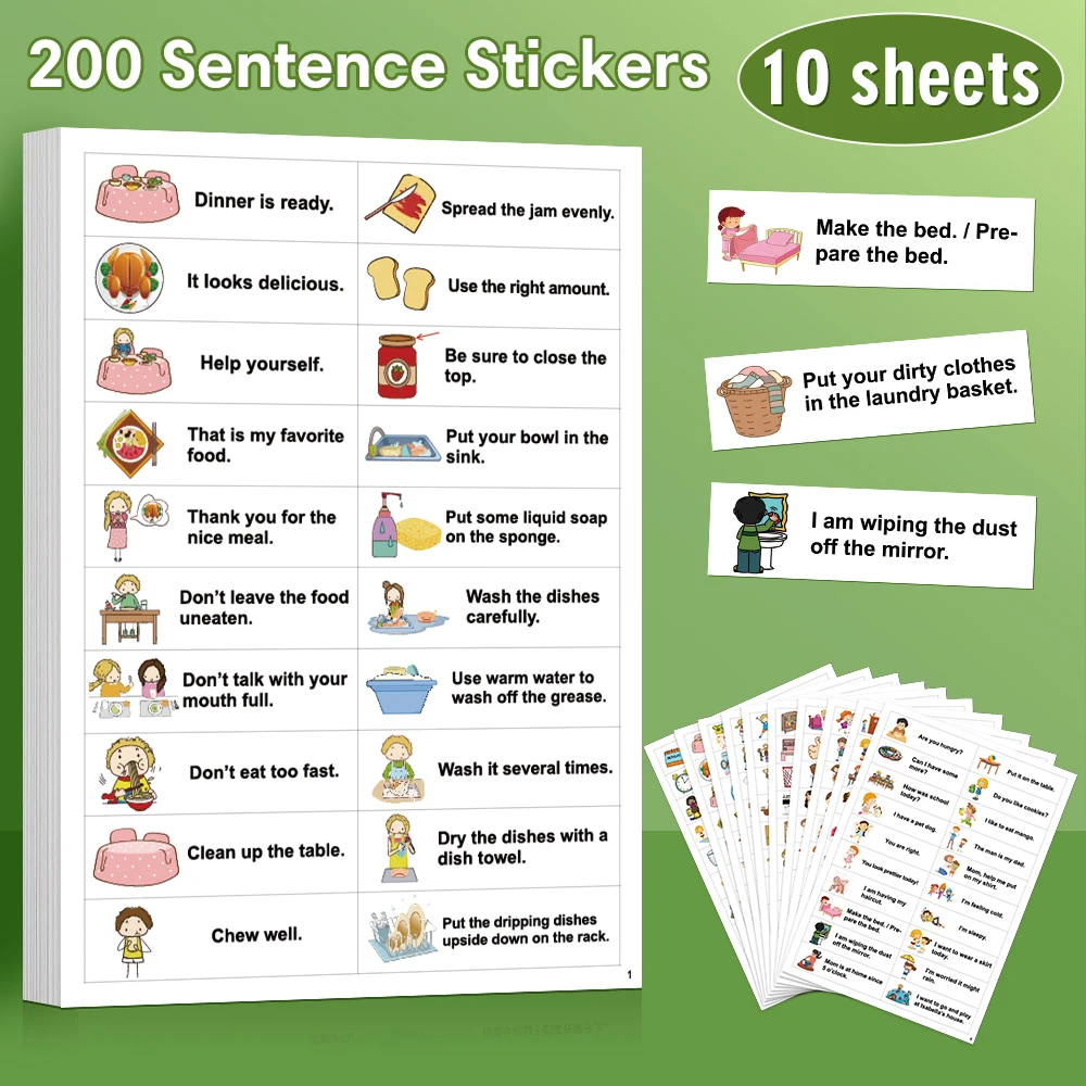 Kids English Words Learning Stickers Decorative Family Daily Routines Sentences Rewards Sticker Teacher Teaching Aids Montessori 2