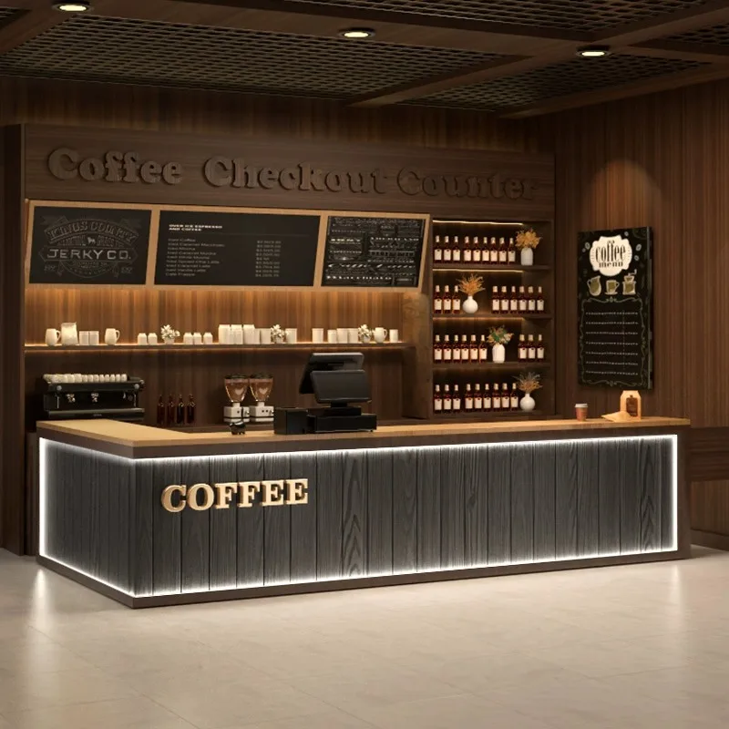 Bar Counter, Illuminated, Coffee and Milk Tea Shop Counter, Simple and Modern, Company Front Desk Reception, Display Cabinet